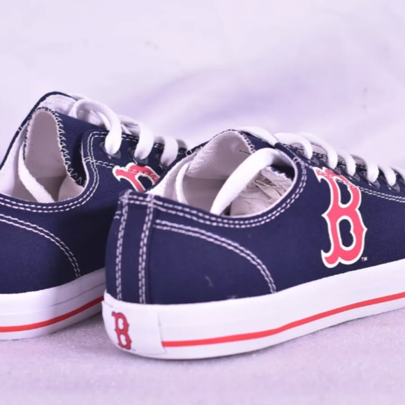 Boston Red Sox MLB Canvas Low Top Lace Up Navy & Red Logo Shoes W 7 or Men 5.5 - Picture 4 of 8